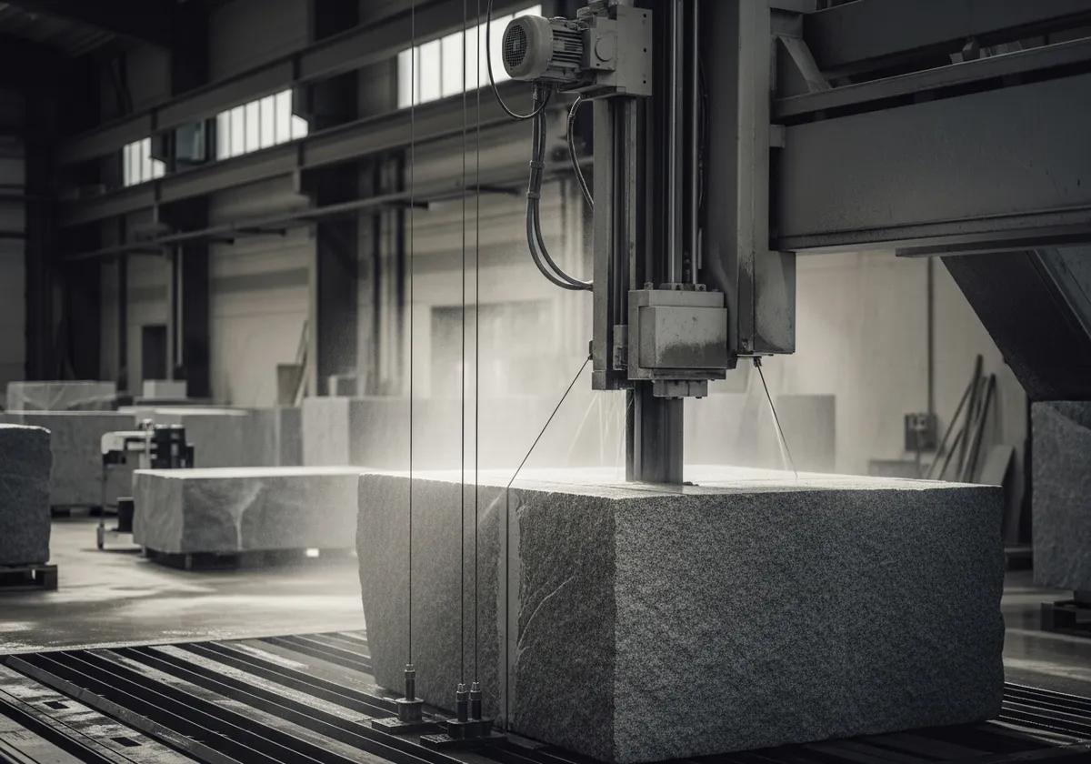 Multiwire-såg delar granitblock till slabs i fabriken