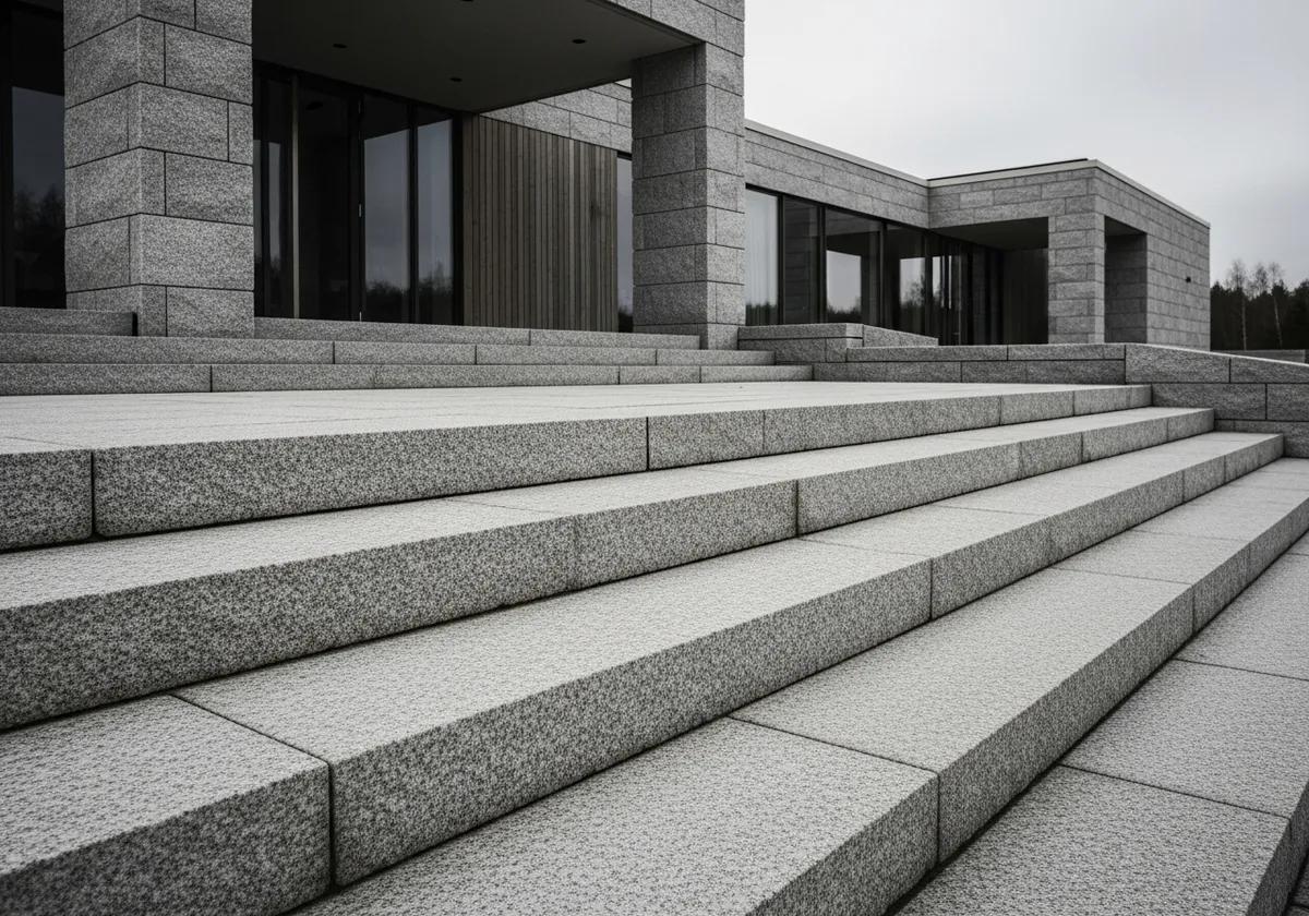 Flamed granite block steps
