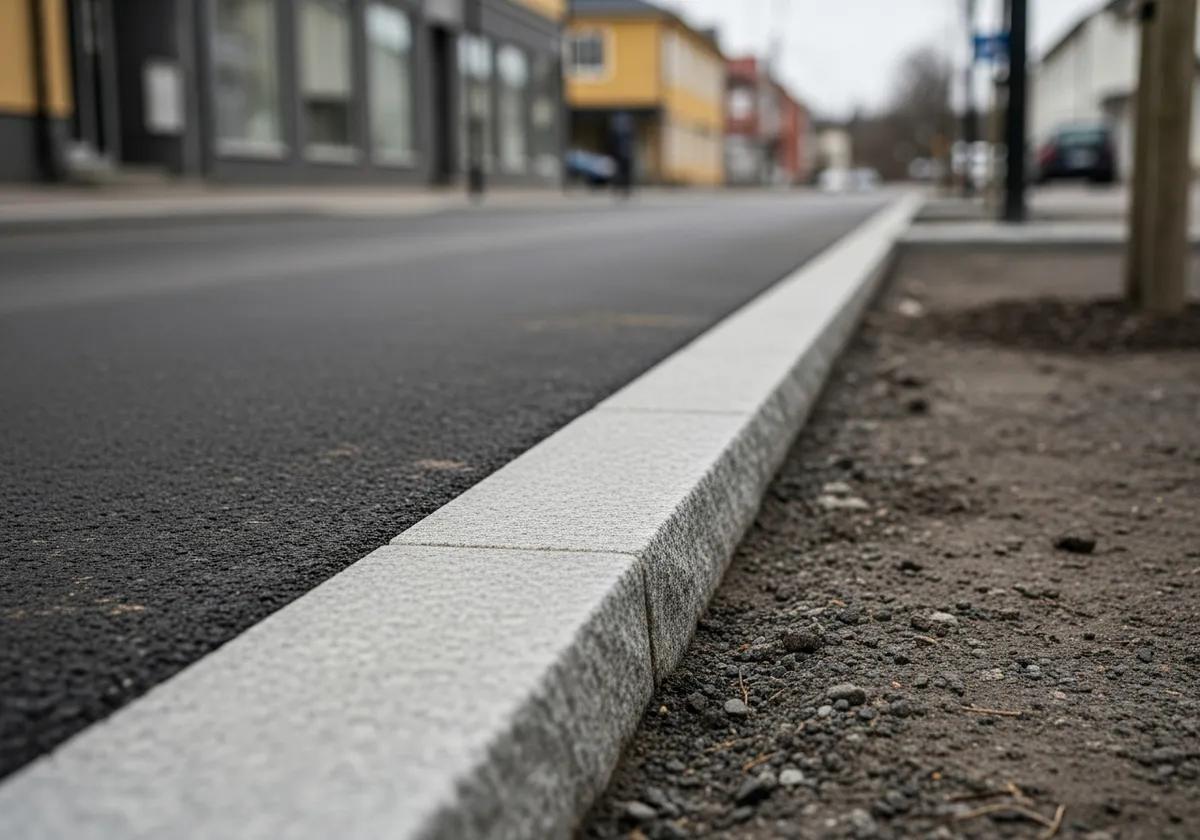 Kantsten i grå granit längs väg